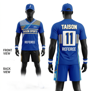 เสื้อกรรมการเน็ตบอลพรีเมียม 180 GSM โพลีเอสเตอร์ สีน้ำเงิน ลายทอง ดีไซน์แบบแผง  พร้อมสกรีนโลโก้ตามสั่ง - Product Image 1