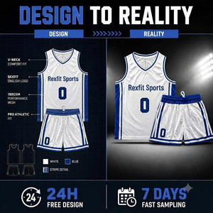 Conjunto de Uniforme de Baloncesto Rexfit 0 para Hombre, Camiseta sin Mangas y Pantalones Cortos, Sublimado, Transpirable, Malla Deportiva, Talla Adulto Regular - Product Image 4