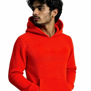 Sudadera con capucha de punto para hombre, a la moda, de color liso, con cuello acanalado, manga larga, para otoño, venta al por mayor - Product Image 4