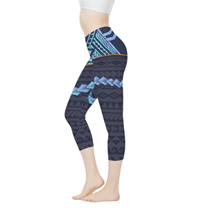 Leggings Capri Sport Femme Taille Haute OEM Imprimé Tribal Polynésien Samoa Essentials Active Sculpt pour Entraînement avec Taille Élastique - Product Image 1