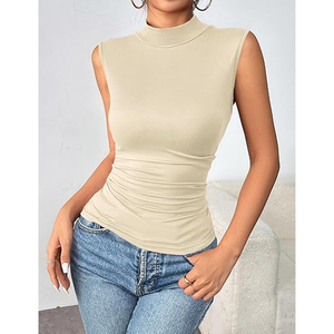 Body débardeur moulant sans manches à col montant pour femme, extensible, couleur unie, basique et tendance - Product Image 6