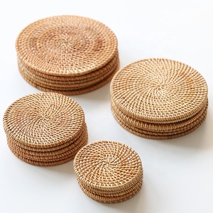 <b>Rattan</b> Cup Coasters Dining Table Mat Heat Resistant Holder Hand Woven Round Wicker Drink Coaster <b>Placemats</b> Handmade Natural - Product Image 4