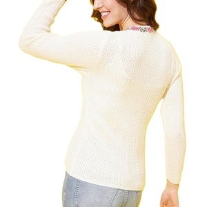 Women's V-Neck Floral Embroidery Knit <b>Cardigan</b> Full Sleeve Casual <b>Spring</b> 100% Acrylic Hand Knitted Open Stitch Sweater - Product Image 2