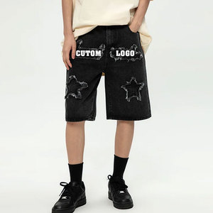 Shorts Bermuda en jean noir déchiré pour homme, taille mi-haute, couleur unie, style décontracté, en tissu de coton tissé respirant, taille élastique - Product Image 3