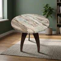 Table d'appoint moderne avec plateau rond en marbre et pieds en bois, meubles de salon faits à la main
