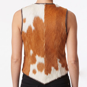 Chaleco de Cuero Auténtico con Pelo de Vaca para Mujer, Estilo Vintage, Tejido, con Cierre de Cremallera, Bordado, Transpirable y Ecológico - Product Image 2