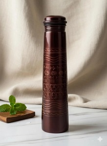 Antique Dark Engraved <b>Copper</b> Bottle With Intricate Design For Home Decor Dining <b>Table</b> And Kitchen Display Use From India - Product Image 6
