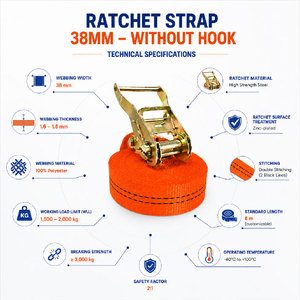 Custom Length Durable <b>38mm</b> Orange Polyester Ratchet Tie-Down Straps Steel Buckle Provina Brand 2000kg Break Transportation - Product Image 5
