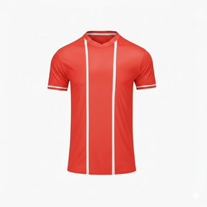 Men's <b>Red</b> Striped Soccer Jersey Short Sleeve V-Neck Moisture Wicking Polyester Athletic Wear All Seasons Wholesale Factory Supp - Product Image 3