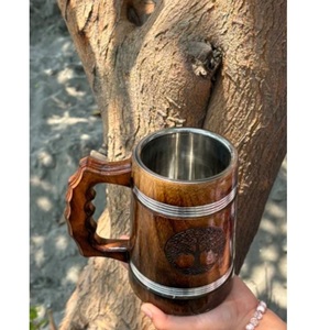 Chope à bière et verre à thé en bois massif fait main au design classique, lavable au lave-vaisselle, emballage cadeau - Product Image 2
