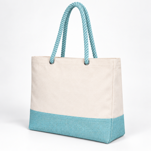 กระเป๋าผ้าใบปอกระเจาธรรมชาติ 45x35x14 ซม. สีน้ำเงิน หูหิ้วเชือก กระเป๋าช้อปปิ้ง กระเป๋าชายหาด ขายส่ง รับผลิตแบบ OEM - Product Image 4