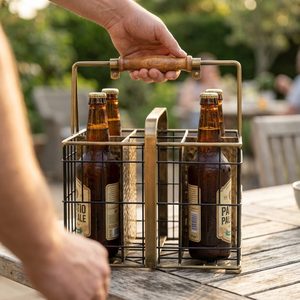 Cesta de Metal Hecha a Mano con Asa de Madera, 27 cm, Latón Antiguo Negro, Porta Botellas para 6 Botellas, Mango Grip, Decoración para el Hogar - Product Image 2