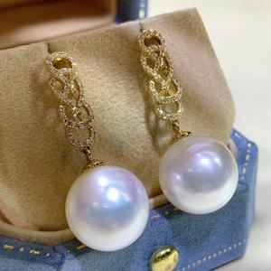 Pure Silver Natural Pearl <b>Fine</b> <b>Dangle</b> <b>Earrings</b> 11-10MM Round Strong Light Flawless Gold Craftsmanship with Gift Box - Product Image 4