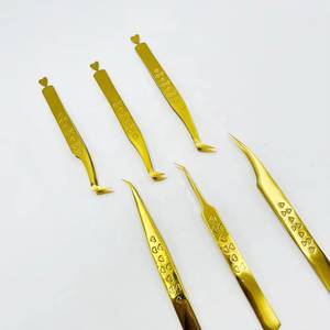 Ensemble de pinces à cils plaquées or, outils de précision pour extensions de cils, pointe lisse, kit de 5 pièces - Product Image 5