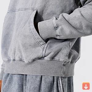 Premium Quality Men's Long Sleeve Pullover Hoodie 100% Cotton Acid Washed Solid Thermal Color for Winter - Product Image 5