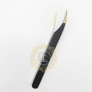 HERRAMIENTAS DE LASH DE LUJO, pinzas de aislamiento de acero inoxidable de dos estilos de alta calidad, extensión de pestañas, revestimiento de polvo blanco y negro dorado - Product Image 1