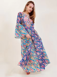 Hot Custom Summer Sweet Women Floral Printed Gown Dresses Bohemian Pattern <b>Kaftan</b> for Women Beach Dress for Women - Product Image 2