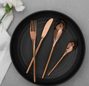 Ensemble de couverts de luxe en acier inoxydable rose doré, ensemble de couverts en cuivre bronze de qualité supérieure, design moderne, vaisselle, couteau, fourchette - Product Image 4