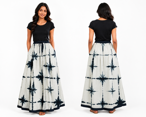 Bohemian Tie-Dye Maxi <b>Skirt</b> Set, <b>Elastic</b> Drawstring A-Line Long <b>Skirt</b>, Rayon Summer Beach Outfits, Two Piece Top <b>Skirt</b> Combo - Product Image 2