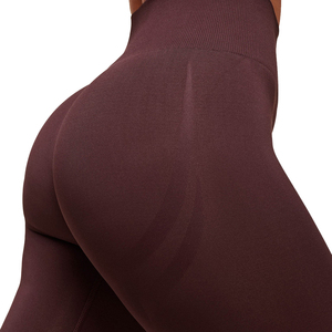 Wholesale Women's 3/4 Length Solid <b>Wine</b> Red Capris High Waist Quick Dry Workout Pants with Custom Logo for Gym Use OEM Service - Product Image 5