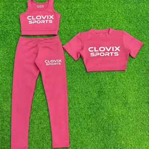Ensemble de survêtement trois pièces pour femmes, respirant, en polyester léger, vêtements de sport d'été, vente en gros OEM ODM - Product Image 5