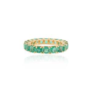 18K Gold <b>Cushion</b> Cut <b>Emerald</b> Eternity Band-IGI Certified Resizable Moissanite Ring - Product Image 3