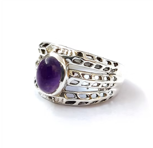 Bague ovale en améthyste pour femme, design unique, en argent massif 925, à plusieurs bandes, à tige fendue, pour occasions festives, cadeau de mariage - Product Image 2