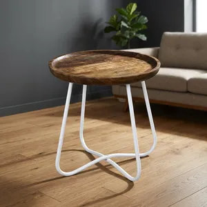 Iron Wooden Tray <b>Table</b> <b>Round</b> Rustic Wood Serving Side <b>Table</b> Modern Accent Furniture Living Room Furniture - Product Image 1