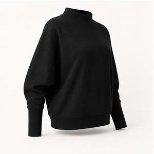 Custom <b>Black</b> <b>Womens</b> Mock Neck <b>Sweatshirt</b> Cropped Balloon Sleeve Pullover WSS-0024 - Product Image 4