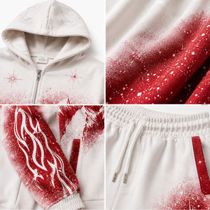 Ensemble de survêtement unisexe imprimé, sweat à capuche et pantalon de survêtement, streetwear, manches longues, coupe ample, motif flamme de montagne rouge et blanc - Product Image 6