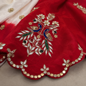 Bridal Vintage Silk <b>Saree</b> Indian Wedding Party Embroidery White <b>Red</b> Traditional Ethnic Wear Wholesale Heavy Work Ladies Boutique - Product Image 5