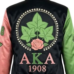 Chaqueta Bomber con Estampado de Hojas de Hiedra en Negro, Rosa y Verde para Mujer, Diseño Gráfico de Perlas 1908, Estilo Casual y Deportivo - Product Image 6
