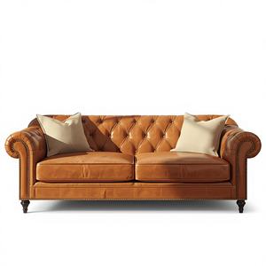 Sofá Chesterfield de Cuero Marrón de Lujo con Tapizado Profundo con Botones, Sofá Clásico de 2 Plazas para Sala de Estar, Oficina o Vestíbulo - Product Image 1