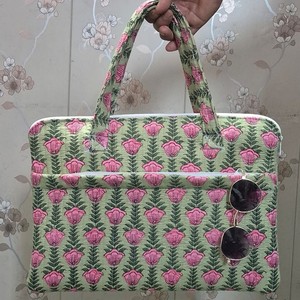Sac fourre-tout vintage en toile de coton léger, motif floral vert rose, pour ordinateur portable de taille moyenne, idéal pour le travail, avec motif lettres. - Product Image 2