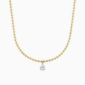 Collier chaîne à perles avec diamant solitaire taille poire - Product Image 1