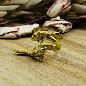 Anillos de diseño bohemio con forma de pez, de latón chapado en oro de 18k, con diseño de carpas Koi, joyería llamativa abierta para mujer, para venta al por mayor/OEM/ODM - Product Image 5