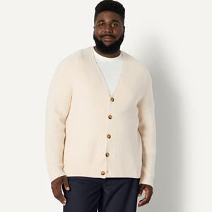 Cárdigan de lana peinada con cuello en V para hombre, suéter de manga larga, cárdigan de punto de lana pura suelto y liso - Product Image 1