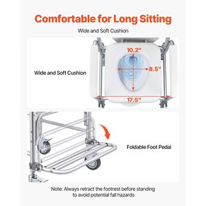 Sedia Comoda da Comodino 4-in-1 con Ruote, Capacità 159 kg, WC Portatile da Ospedale con Schienale Rialzato e Poggiapiedi - Product Image 4