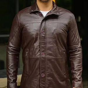 Gabardina de Cuero para Hombre con Cuello de Solapa con Muescas, Mangas Largas, Cierre de Botones, Ligera y Reversible para Días Fríos - Product Image 1