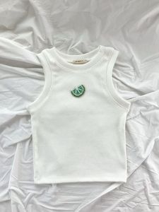 Camiseta sin mangas de algodón blanco de primera calidad con apliques de flores con cuentas, chaleco de moda para mujer. - Product Image 3