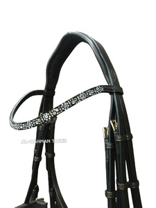 Bride de Dressage en Cuir de Cheval OEM Bandeau en Cristal Bandeau Muserolé Entièrement Surélevé Contraste Blanc Rembourré Softy Vente en Gros - Product Image 3