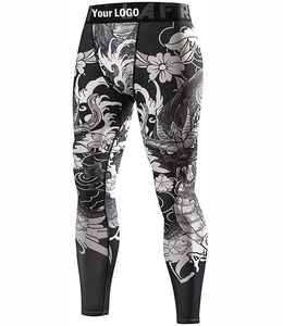 Leggings de compression pour hommes, imprimé dragon par sublimation, longueur intégrale, tissu extensible en spandex et polyester, taille élastique - Product Image 1