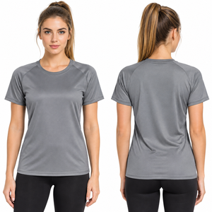 Camiseta Deportiva de Secado Rápido para Mujer, Cuello Redondo, Manga Corta, Raglán, Transpirable, de Poliéster - Product Image 2