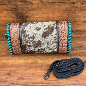 Cartera tallada a mano, funda de teléfono de embrague, elegante, multiusos, carteras de cuero de piel de vaca, Cartera de Color turquesa para mujer - Product Image 4