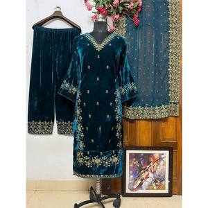 Beautiful <b>Indian</b> & Pakistani Clothing Elegant Party Wear <b>Top</b> Bottom Dupatta Set - Product Image 2