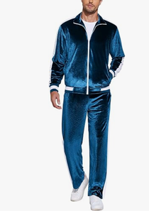 Ensemble de survêtement en velours bleu pour homme, manches longues, fermeture éclair, deux pièces, couleur unie, poches latérales, coupe classique, vêtements d'automne, vêtements de qualité supérieure pour homme - Product Image 2