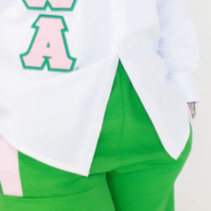 The PerfeKt Pink and <b>Green</b> Button Down Shirt for Women Classic Collared Long Sleeve Casual Fashion <b>Blouse</b> Custom Embroidery - Product Image 4