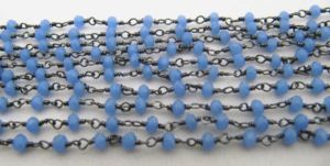 Blue Chalcedony Rondelle Faceted 3-4mm Hydro Quartz Beaded <b>Rosary</b> Chain - Product Image 4
