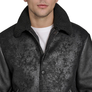 Men's Black PU <b>Leather</b> Bomber <b>Jacket</b> With Faux Fur Lining Turn-down Collar Windproof <b>Winter</b> Casual Coat - Product Image 5