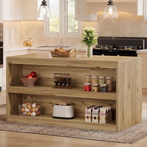 Mango Wood Kitchen Island with Open <b>Shelving</b> - Wholesale Handcrafted Furniture - Product Image 1